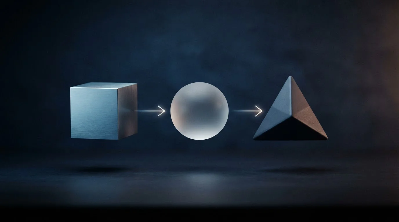 Abstraktní diagram tří propojených fází s šipkami, ilustrace výběrového procesu