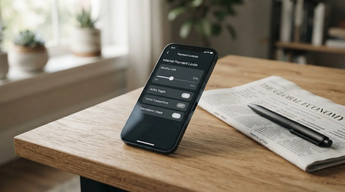 Detail obrazovky mobilní aplikace banky s nastavenými limity pro internetové karetní platby