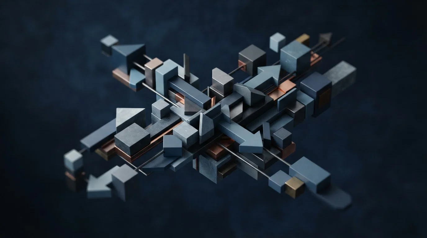 Abstraktní řetězec bloků a šipky, ilustrace bitcoin transakce