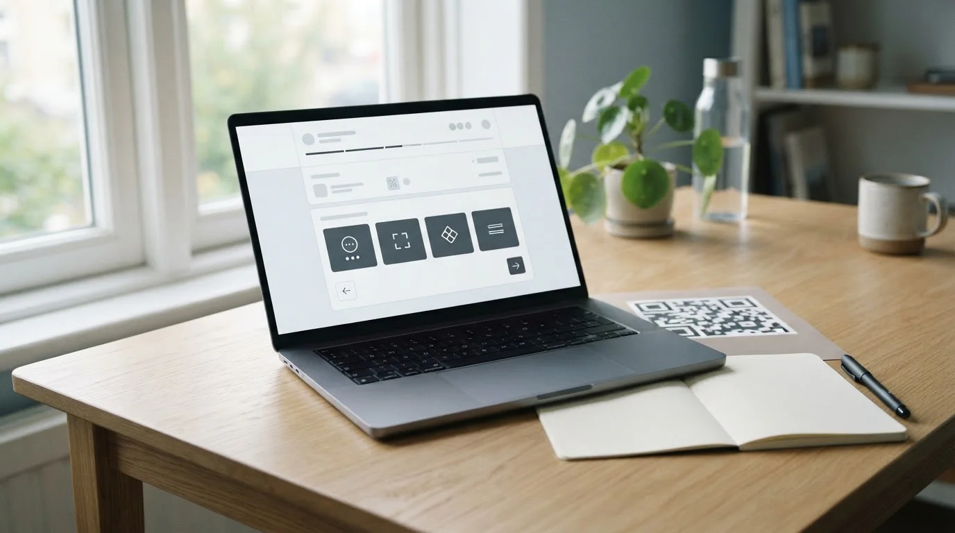 Notebook zobrazující rozhraní české platební brány s tlačítky bank a QR kódem pro platbu