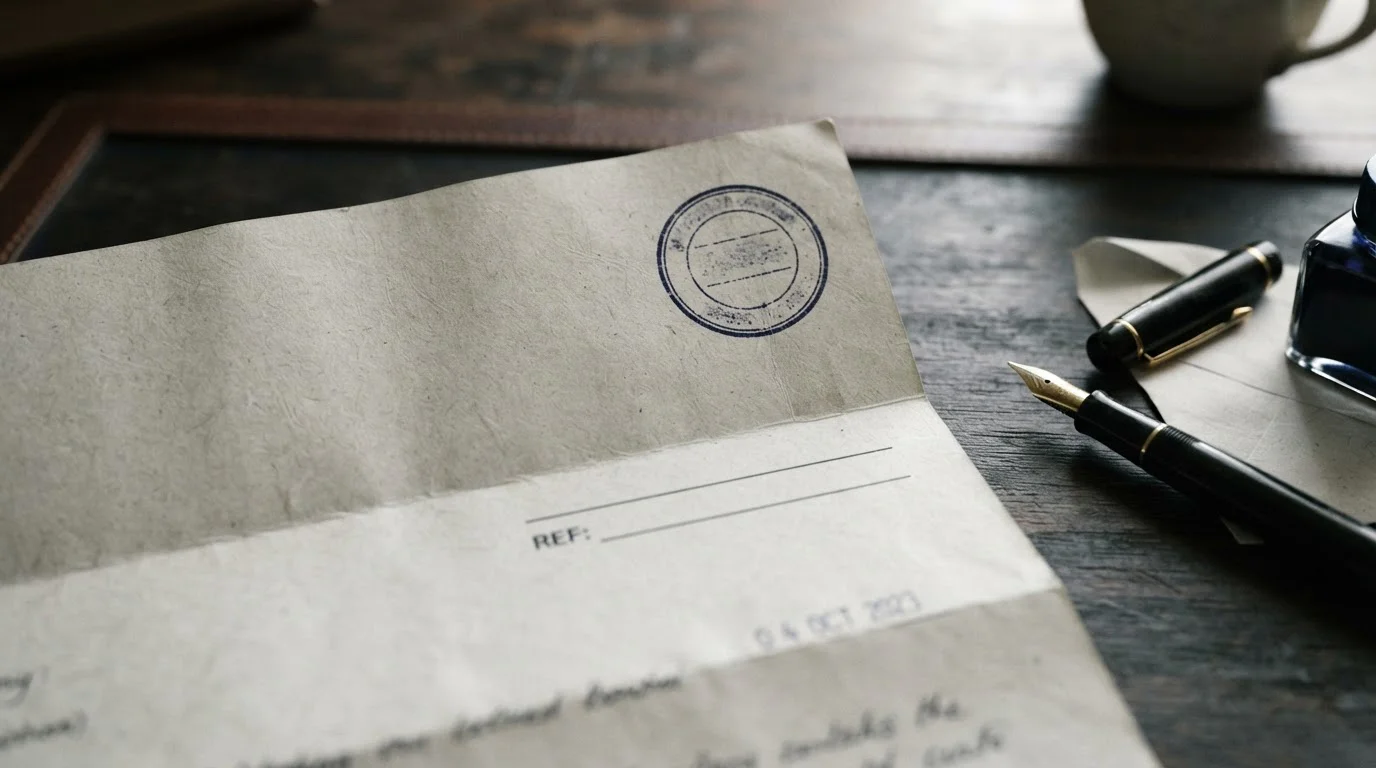 Detail razítka a otevřeného oficiálního dokumentu s prázdným místem pro identifikátor licence