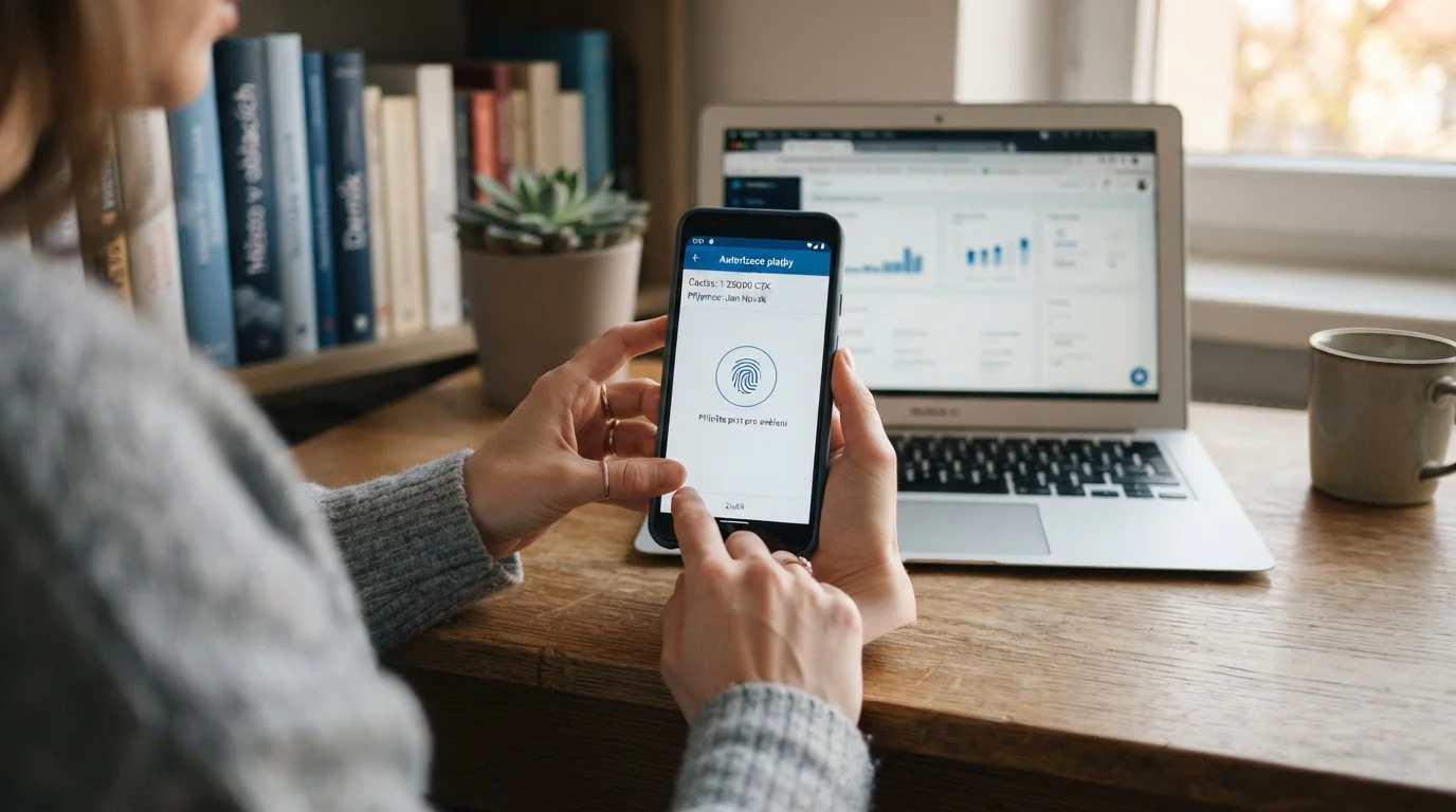 Autorizace platby v mobilní bankovní aplikaci s biometrickým potvrzením