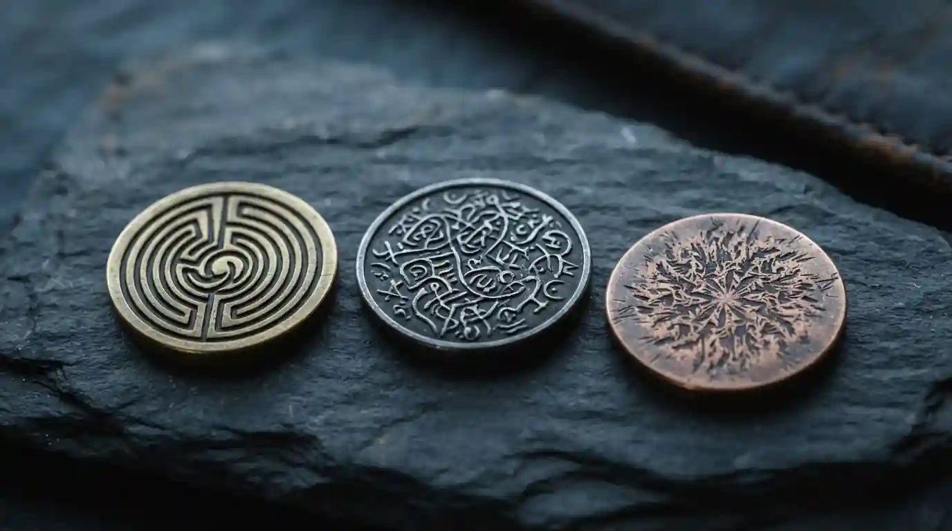 Abstraktní symboly BTC, ETH a USDT na tmavém pozadí, srovnání kryptoměn