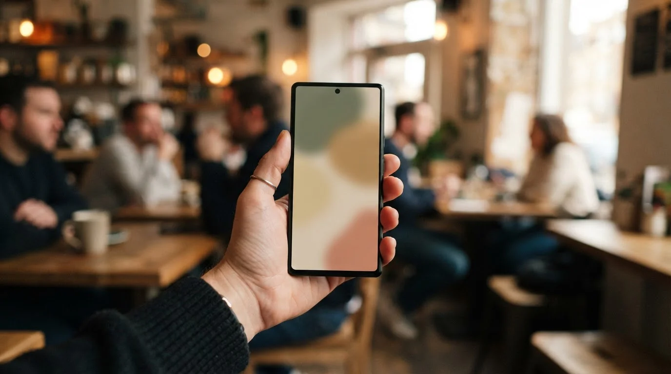 Osoba drží smartphone s otevřenou pokladnou online kasina, na obrazovce neutrální rozhraní bez log