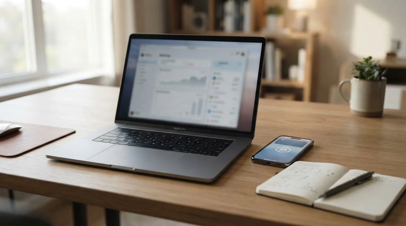 Notebook a mobilní telefon s ikonou Revolut karty připravený k vkladu do českého online kasina