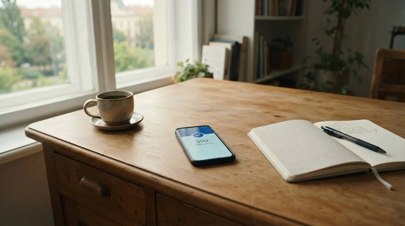 Realistický pohled na český stůl s otevřenou pokladnou online kasina a mobilem s Vodafone SIM během vkladu m-platbou