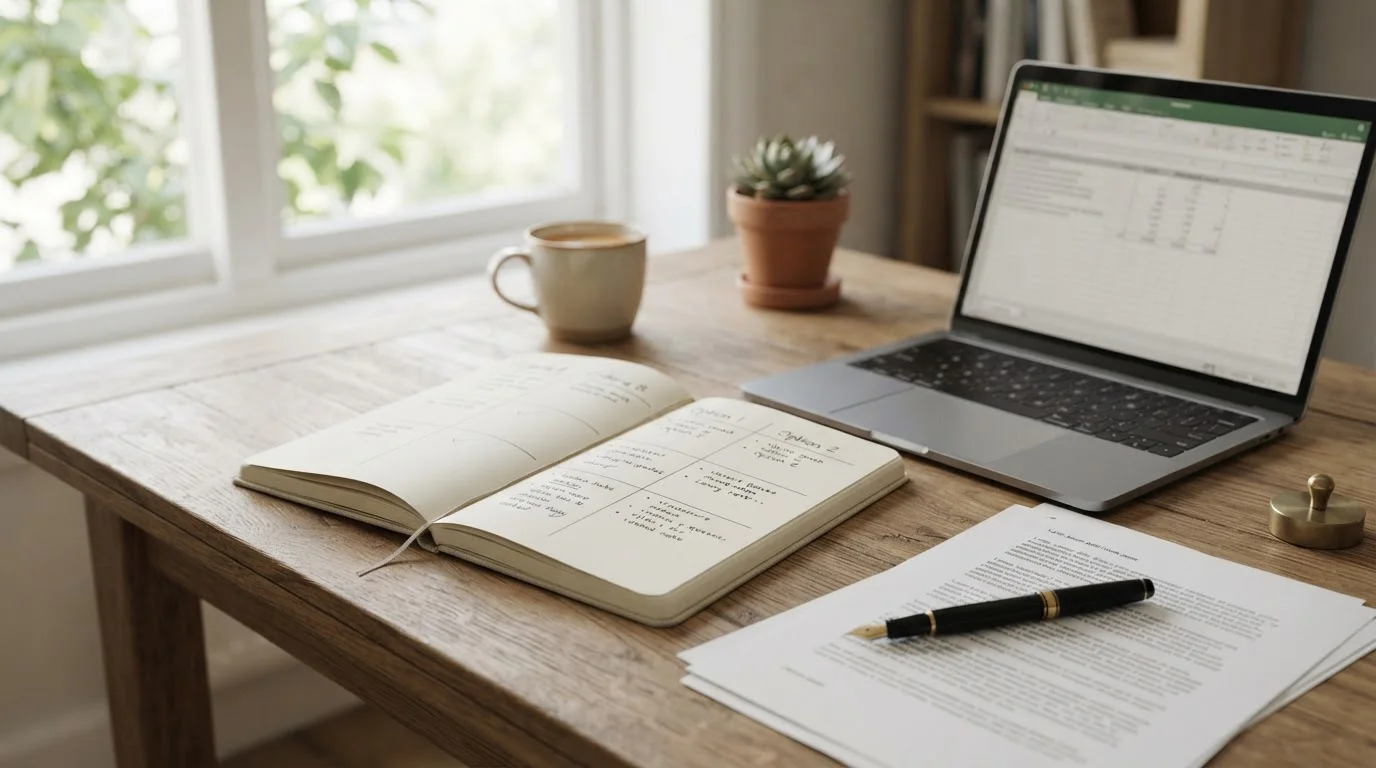 Přehled srovnávacích poznámek a otevřený notebook s tabulkou desítky online kasin přijímajících Neteller