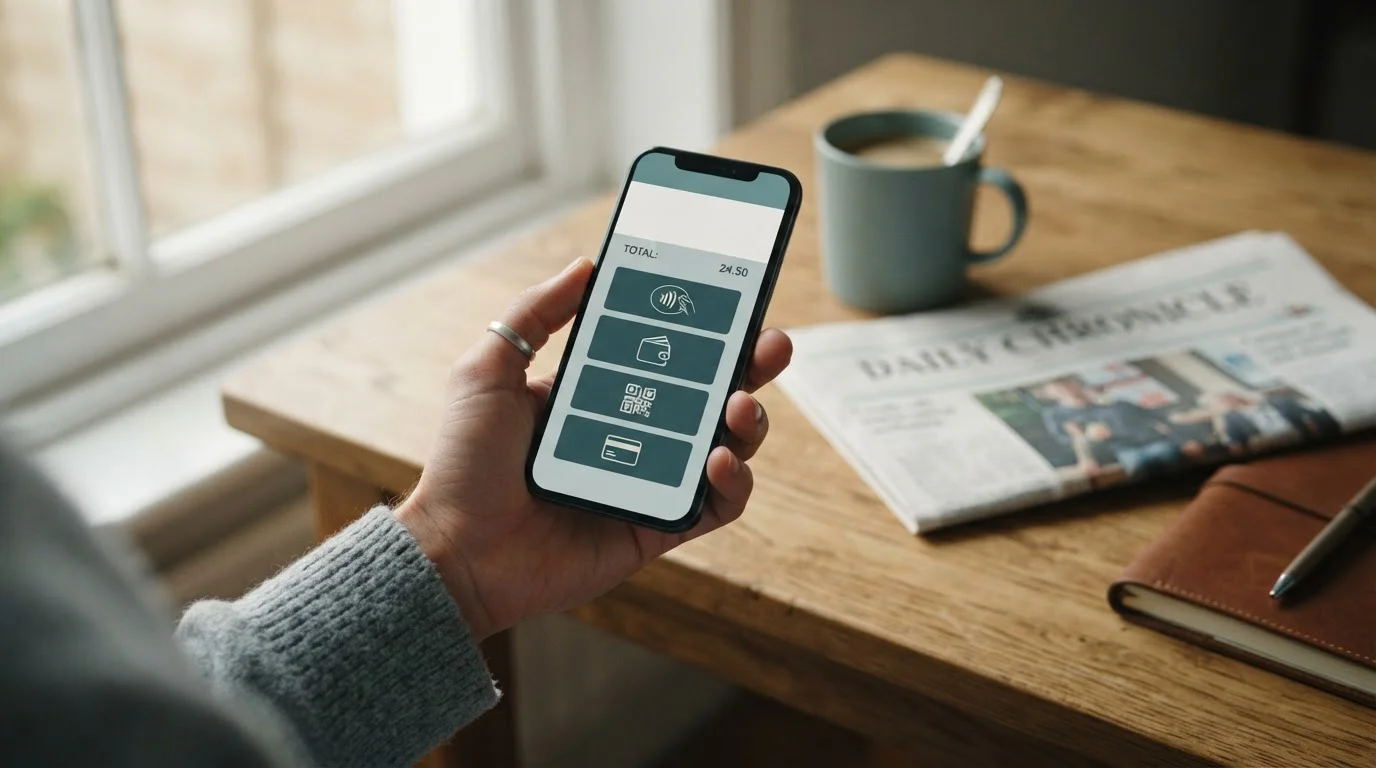 Ruka drží mobilní telefon s otevřenou pokladnou českého online casina a nabídkou platebních metod