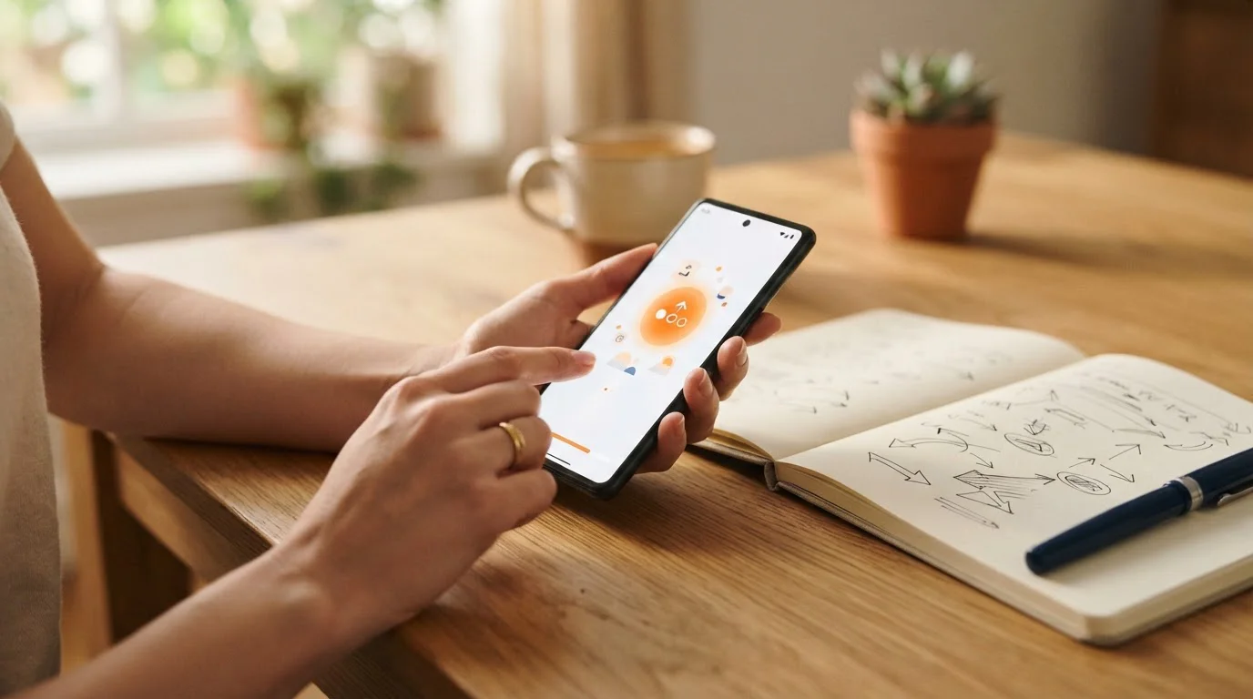 Osoba u kávy klikající v mobilní aplikaci s postupným průvodcem aktivace platební metody