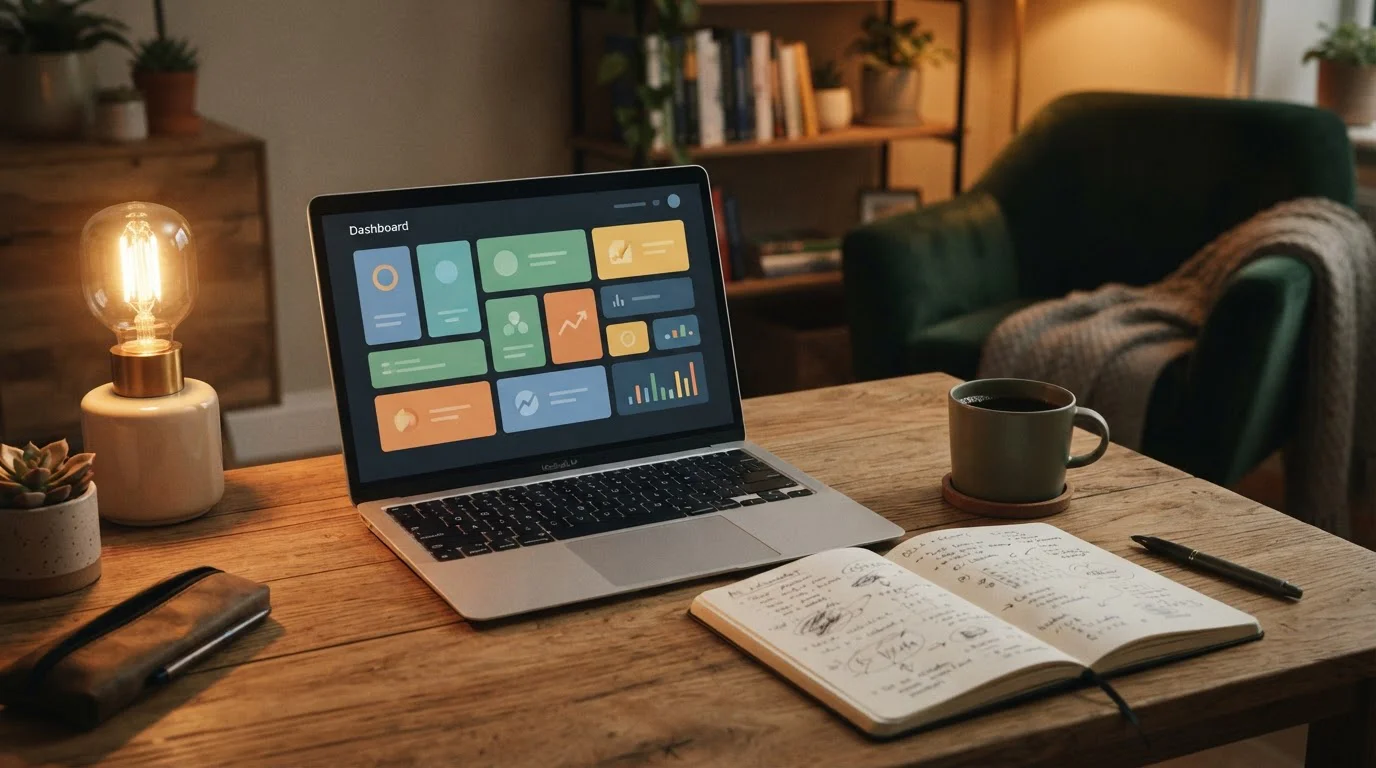 Klidný domácí koutek s notebookem otevřeným na výběru online automatů
