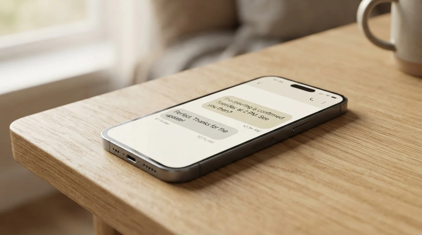 Displej mobilu s odchozí SMS na kód 90211 a potvrzovací odpovědí operátora