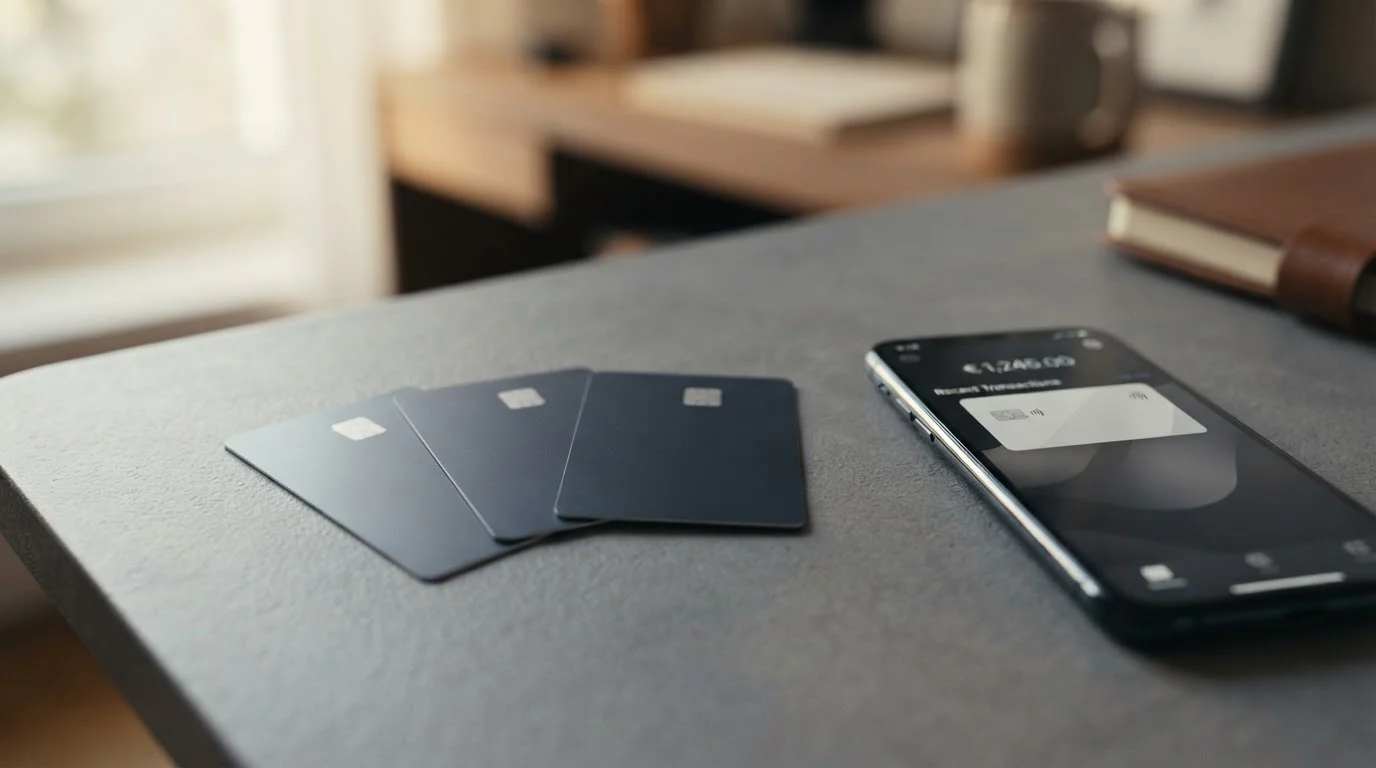 Rozložené platební karty různých typů Visa a virtuální karta v mobilní peněžence