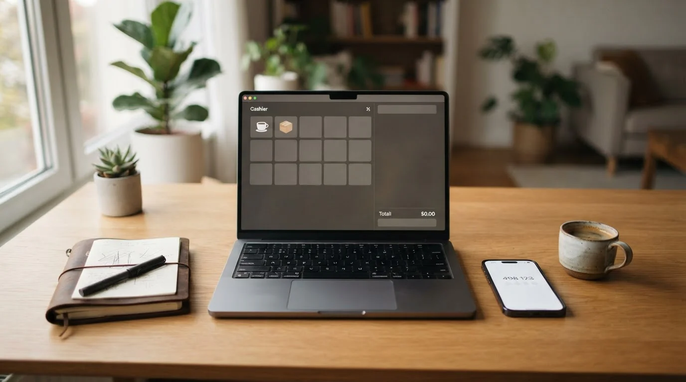 Realistická scéna pracovního stolu s otevřeným notebookem, mobilem a šálkem kávy během procesu vkladu do českého kasina