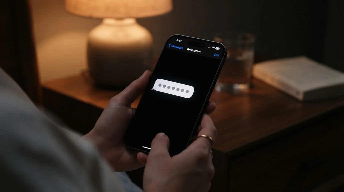 Obrazovka mobilního telefonu s doručenou SMS zprávou obsahující ověřovací kód platby v české herně